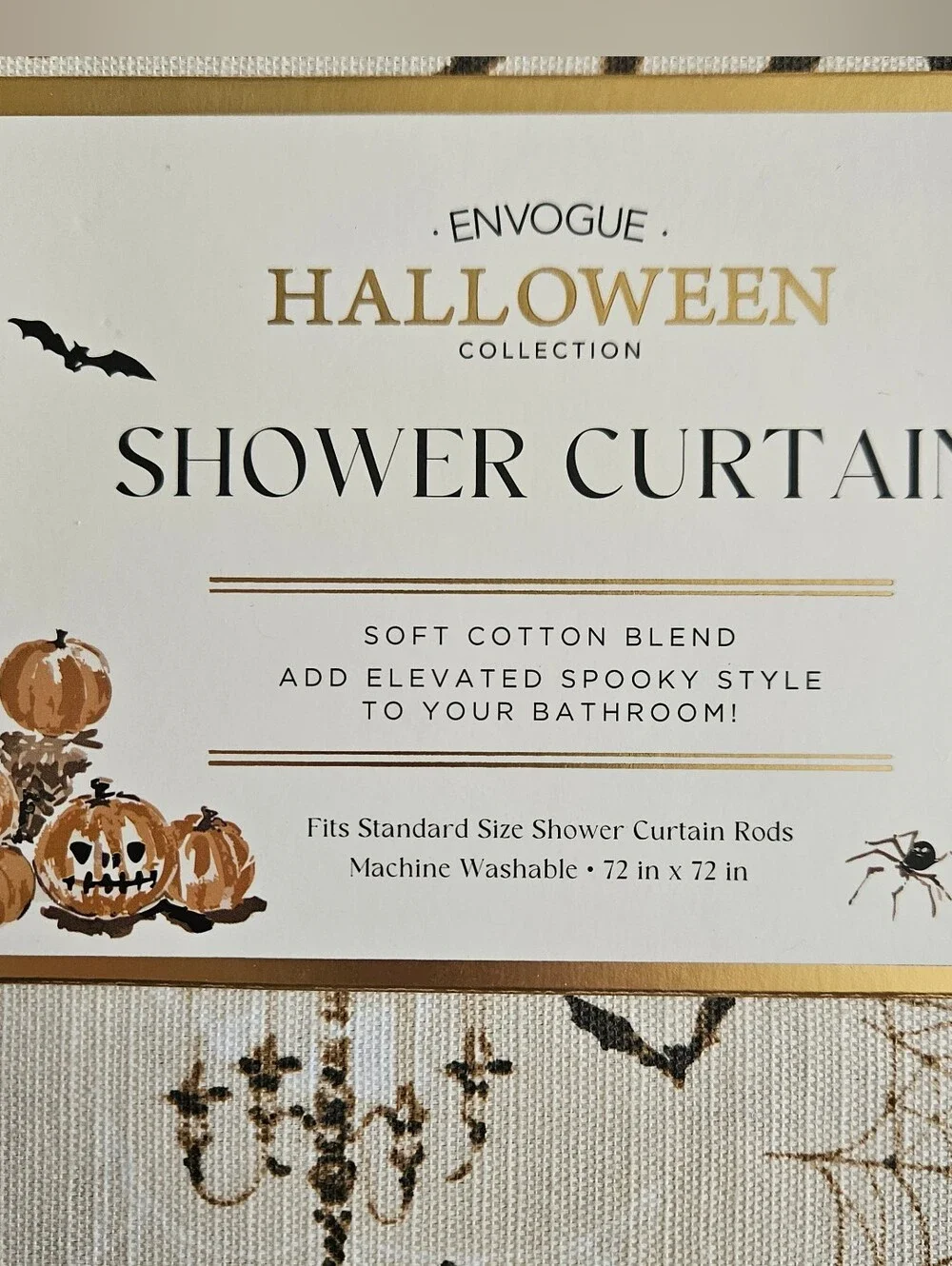Envogue Halloween Black Cat and Pumpkin Printed Shower Curtain - Black & Orange